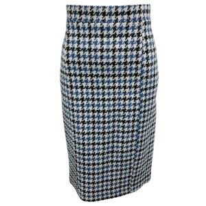 AMINA RUBINACCI BLUE MULTI HOUNDSTOOTH TWEED PENCIL SKIRT